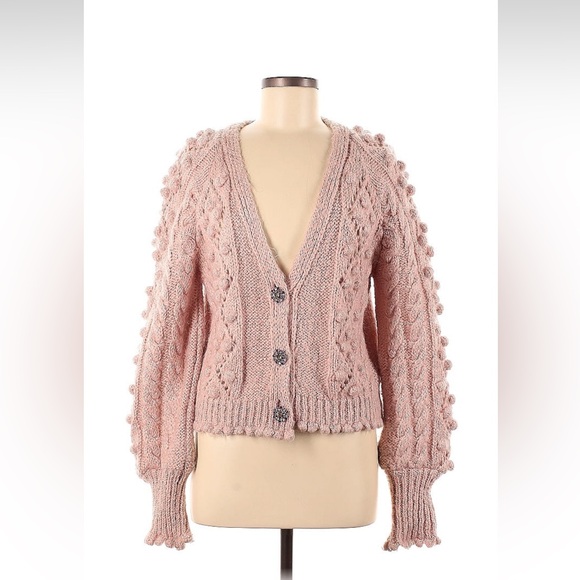 BLOGGER FAV ZARA Pom Pom Knit Wool Alpaca Sweater Cardigan w/ Rhinestone Button - Picture 11 of 12